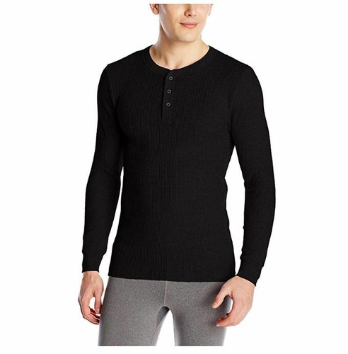 Long Sleeve Henley Crew Waffle Thermal 