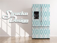 Diamond Cross Cyan Lines Pattern Fridge Freezer Wrap Side Door Vinyl Decal