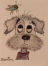 aceo original painting Dog Looking At Annoying Fly