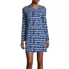 Tory Burch Hollie Tie Dye Women XSmall Navy Pullover Mini Stretch Geo Crew Dress