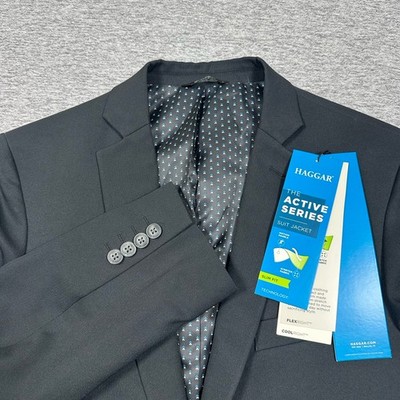 Haggar Suit Jacket Mens 40L Black Slim Active Series Stretch City Blazer NEW