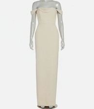 Vera Wang Bride Women's Beige Sonsoles Off-Shoulder Georgette Gown Dress Size 8