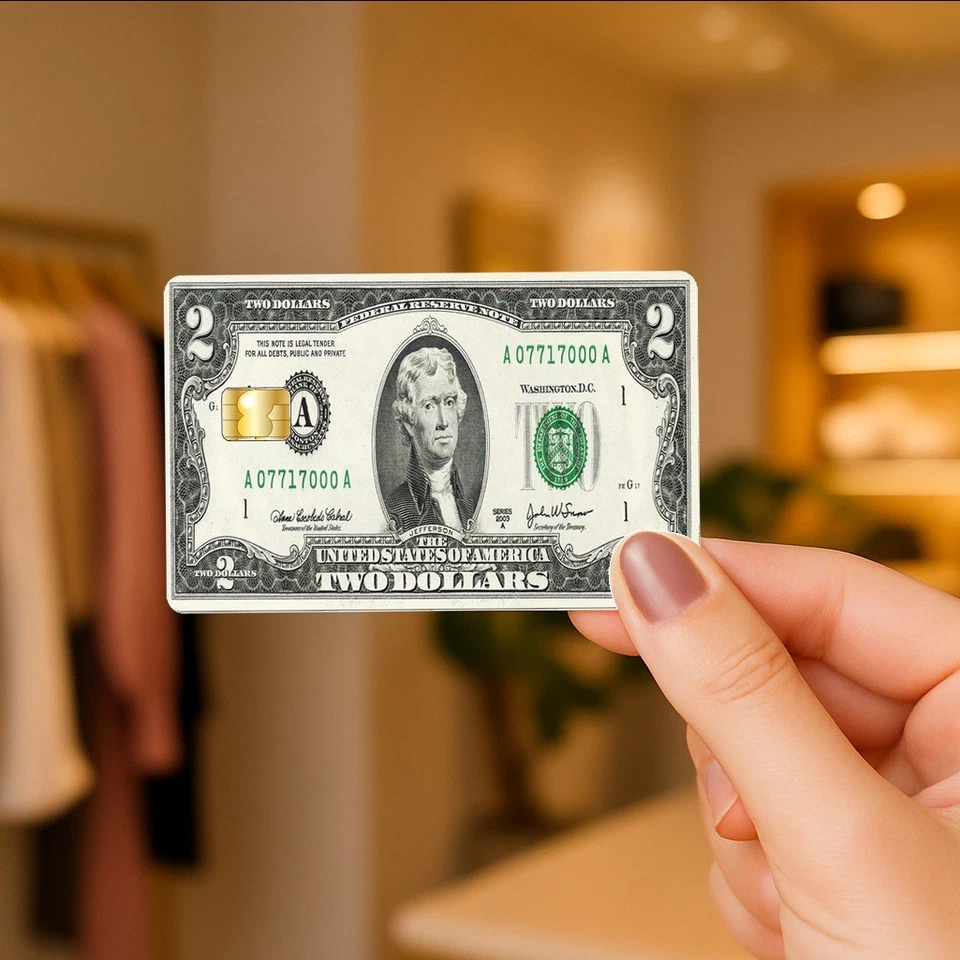 Adesivo de vinil cartão de crédito débito US$ 2 dólares decalque dinheiro banco dinheiro capa brilhante - Imagem 4 de 4