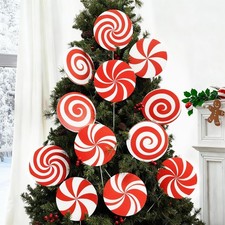 12Pcs Large Candy Christmas Tree Decorations 7.87 inches, Red White