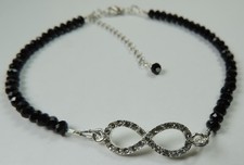 Anklet Black Crystal & Rhinestone Infinity Foot Jewelry Handcrafted Beach