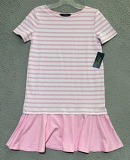 NEW Polo Ralph Lauren striped pleated dress Girls Large 12-14
