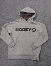 HOOEY Hoodie Sweat Shirt Mens Small Gray Logo Aztec Print Hood Pullover Fleece