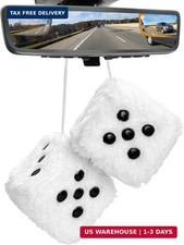 2PCS Fuzzy Plush Dice with Dots, 3 Inch Square Pair of Retro Rear View Mirror Ha