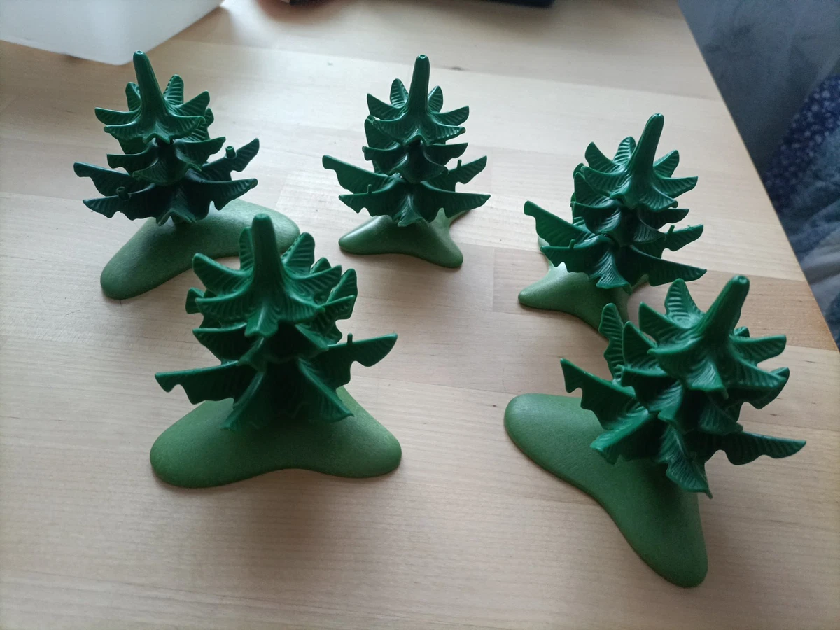Lot Végétation Playmobil Forêt - 3 Sapins Verts + Champignon Et Mousse - Occasion