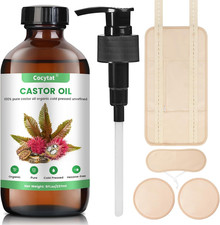 Castor Oil Pack Wrap with 8Fl.Oz Cold Pressed Unrefined Glass Bottle Pure Organi