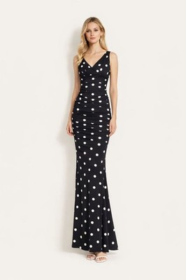 nwt CHIARA BONI LA PETITE ROBE Barbe Black Ruched Polka Dot Mermaid Gown 12/48