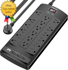 18 Outlets Surge Protector Power Strip 15 Feet Flat Plug Heavy Duty Extension