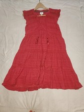 Red Knox Rose tiered dress boho-style tassel ties and crochet Eyelet trim Small