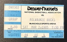MILWAUKEE BUCKS @ DENVER NUGGETS MARCH 2, 1985 NBA TICKET STUB MONCRIEF 26 PTS