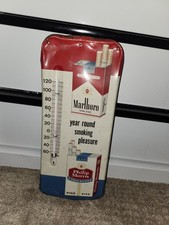 Vintage 1950s Tin Thermometer Advertisement MARLBORO & PHILIP MORRIS USA -EL