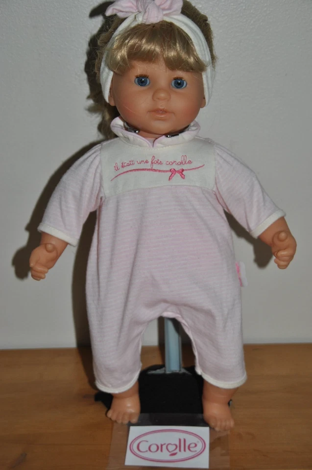 🤡Vetement COROLLE 36 Cm Poupon Combinaison Rose Rayé Bandeau Assorti Poupée - Photo 3/4