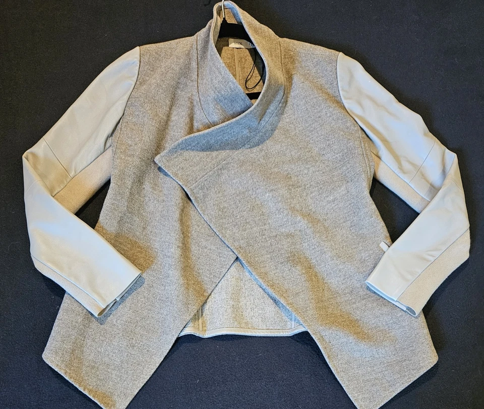 Chaqueta VINCE Lana Drapeada Cuero Manga Tostada Talla XS  Foto 2 de 4