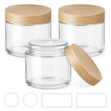 2 oz Small Glass Containers with Lids, Glass Jars with Woodgrain Lids Inner...