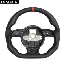 Full Leather Flat Steering Wheel For Audi B8 Rs4 Rs5 Rs6 Rs7 S3 S4 Sq5 A3 A5 12