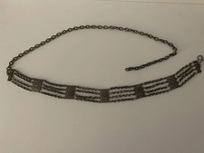 Vintage Metal Chain Belt 40" Boho Western Silver Tone Rhinestones Accents