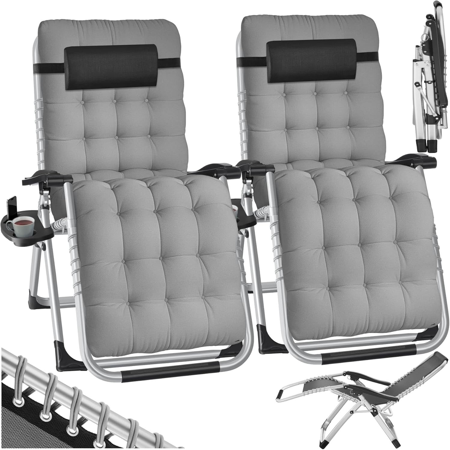 Chaise longue de jardin inclinable lot de 2 fauteuils pliables avec rembourrage confort xxl