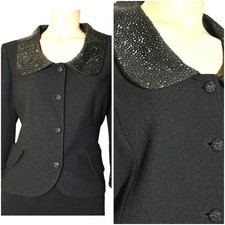 NWT New St John Caviar Black Santana Knit Evening Jacket w Embellishments