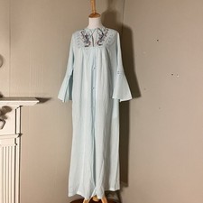 VTG 60s Sears PermaPress Robe Long Cotton Blend Embroidered USA Large