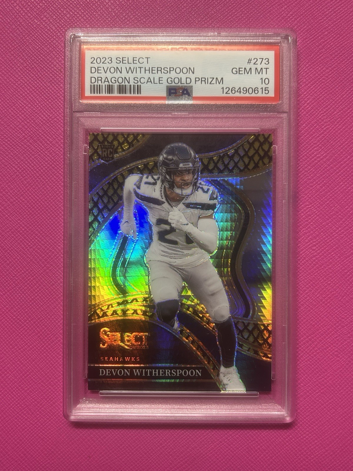 2023 Panini Select Devon Witherspoon RC Club Level Gold Dragon Scale PSA 10