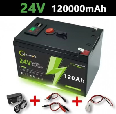 24V 120Ah Battery for High Power Batteries Pack Finder Built-in BMS with Plug