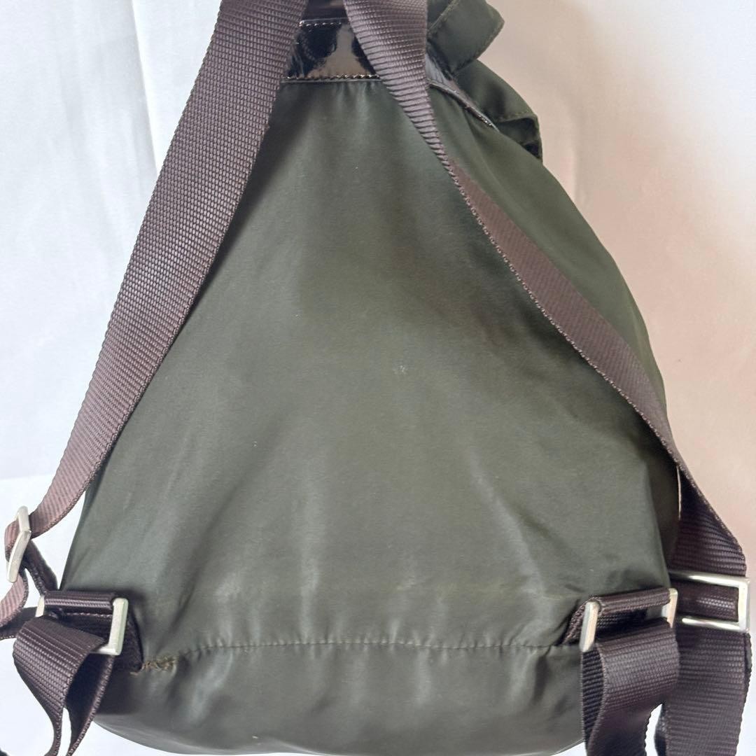 PRADA Nylon Leather Backpack Khaki Green Triangle Plate with Storage Bag Stains thumbnail 6