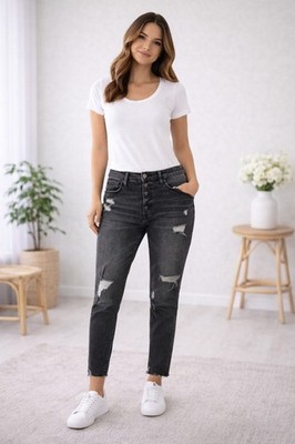 Lucky brand Drew denim high rise mom jeans grunge distressed punk crop sz 12
