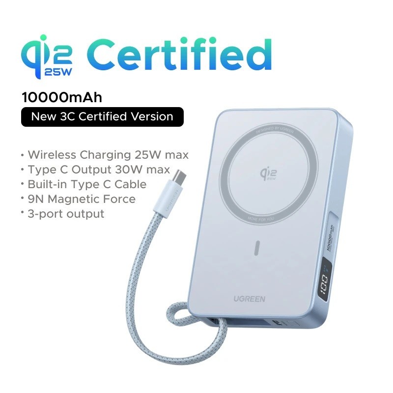 UGREEN 25W Qi 2.2 MagFlow Power Bank 10000mAh USB-C Magnetic
