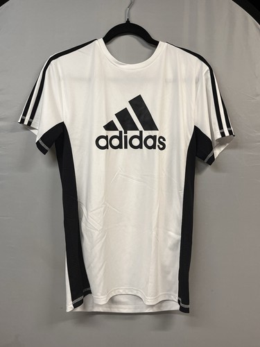 Adidas Y-Shirt Boys L 14/16 White Black 3-Stripes Big Logo Athletic Soccer Tee