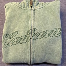 Carhartt Women  s Full Zip Hoodie Green XL 16/18 Fleece Lined Script Logo Workw