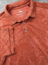 Tommy Bahama Golf Polo Tropical Aloha Hawaiian Orange Large