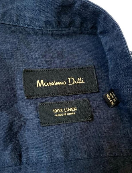 Men Massimo Dutti Shirt Navy Linen 40 /L / 48