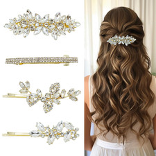 4 Pieces Rhinestone Hair Clips Gold Leaf Wedding Hair Pins Crystal Bobby Pins