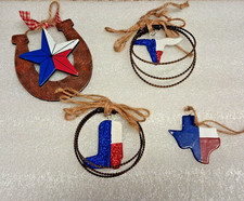 Lot of 4 Texas Christmas Western Ornaments Cowboy Boot Star Horseshoe Steer
