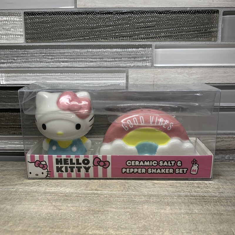 Hello Kitty & Good Vibes Rainbow Ceramic Salt & Pepper Shakers New in Package