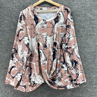 #ad Live Well Top Women 18 20W Plus Pink Geometric Long Sleeve Round Neck Pullover $4.79