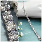 Vintage Square Princess Cut Cubic Zirconia 7” Tennis Bracelet Silver Plate