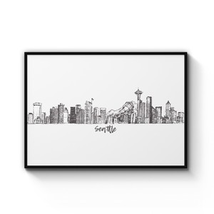 Seattle Skyline Drawing Cityscape Artwork Wall Art Poster Print Framed Or Canvas Ebay