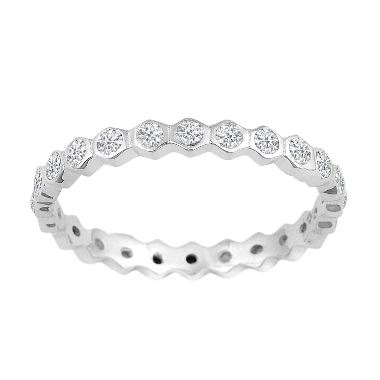 Full Eternity 925 Sterling Silver Round Real Moissanite Hexagonal Women Ring