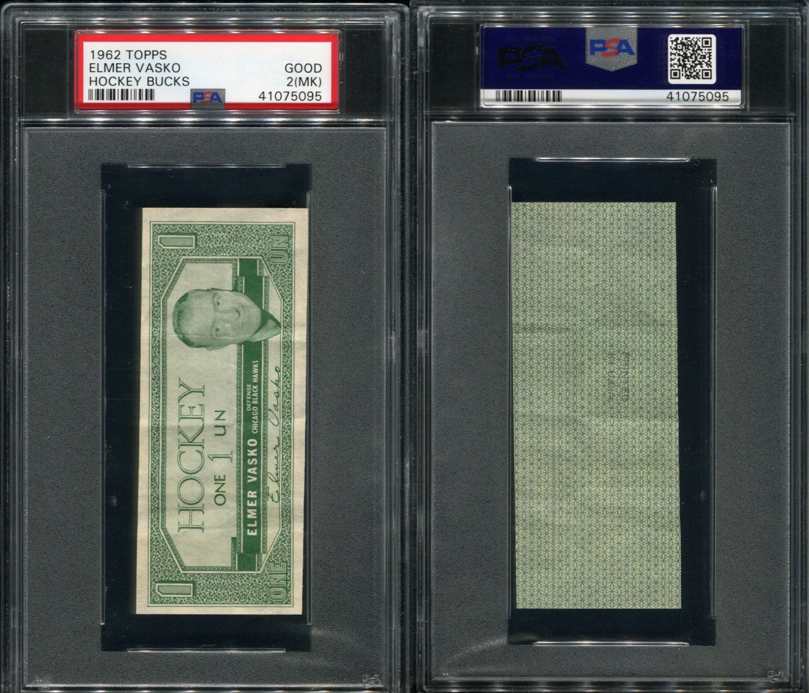 Elmer Vasko Hockey Cards 1962 Topps Hockey Bucks trading card — raw and PSA graded price guide