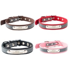 Custom Leather Dog Collar Soft Personalised Pet Cat Puppy Name Number Padded.