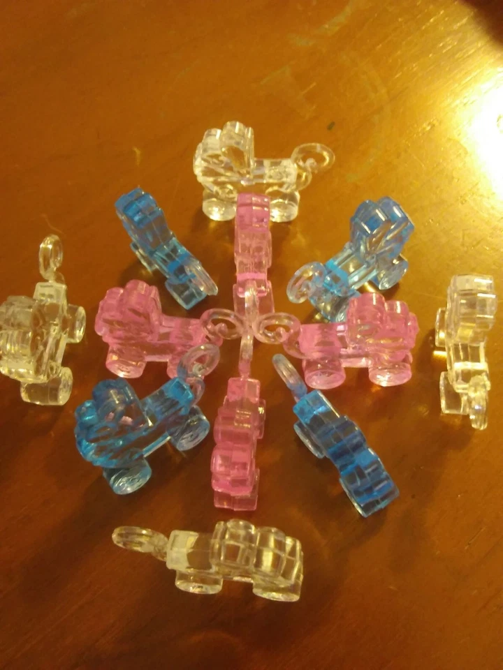 Juego de 12 (4) dijes decorativos para cochecitos planos de cada uno: rosa azul y transparente-todo ver a través Foto 3 de 4