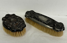 x2 Antique Vintage Silver Pewter Metal Brushes Great Condition Faces Victorian