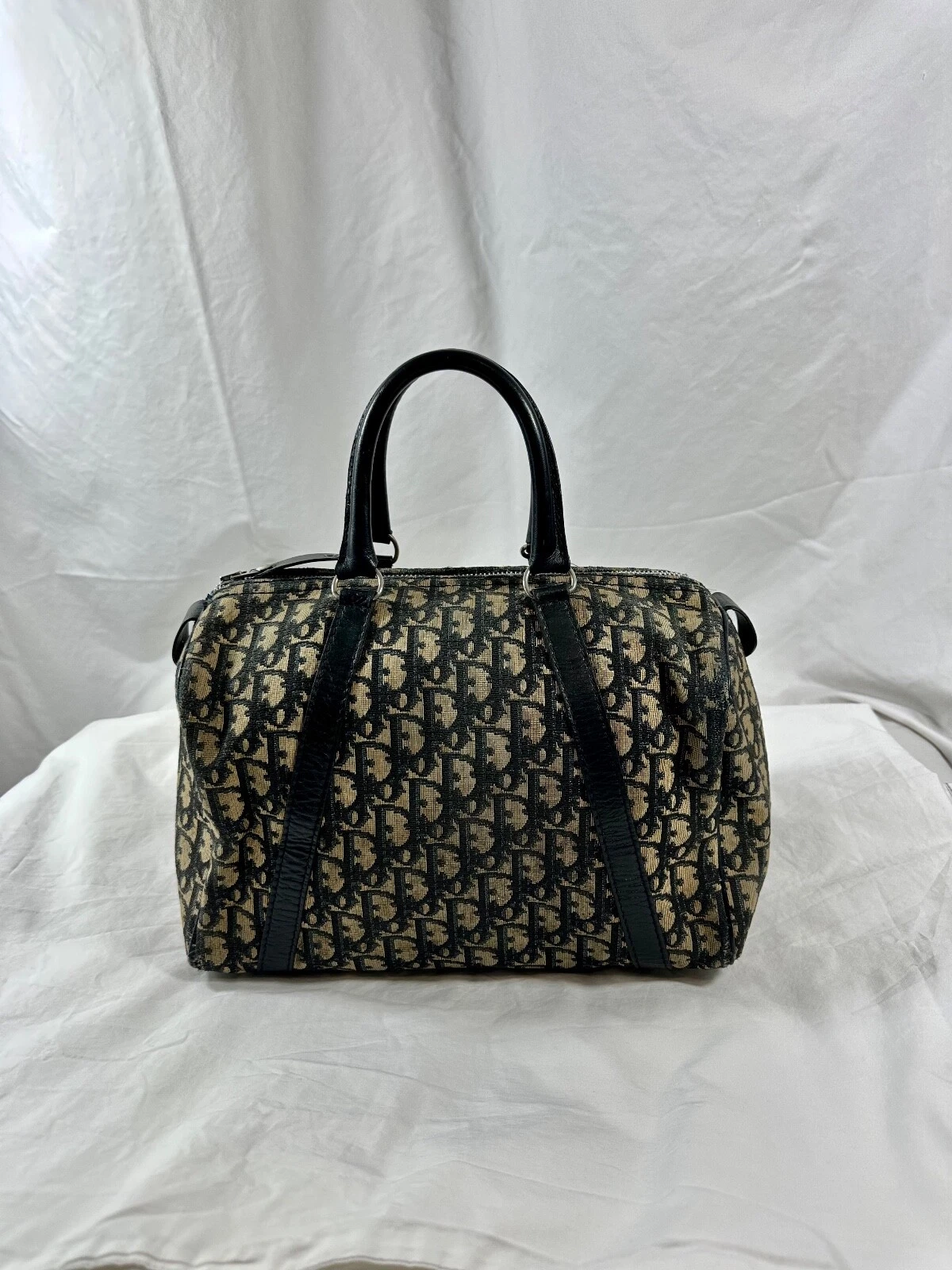 Sac sacoche vintage signature bleu Christian Dior cuir et toile rapide