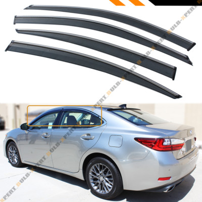 FOR 2013-18 LEXUS ES300 ES350H VIP CLIP-ON SMOKE TINTED WINDOW VISOR CHROME TRIM