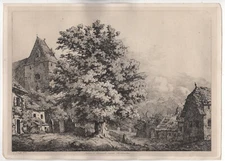 Antique Master Print-AUSTRIA-LICHTENECK-FORCHTENSTEIN-OLD HOUSES-TREE-Grefe-1860